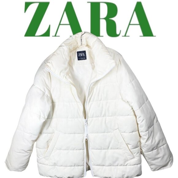 ZARA Mid Length Oversized Cocoon Puffer Coat Cream Water Resistant, Size Large - Picture 2 of 16